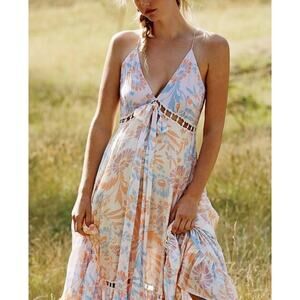 Free People Pages of Gold Maxi Dress sundress boho hippie floral festival sz XS